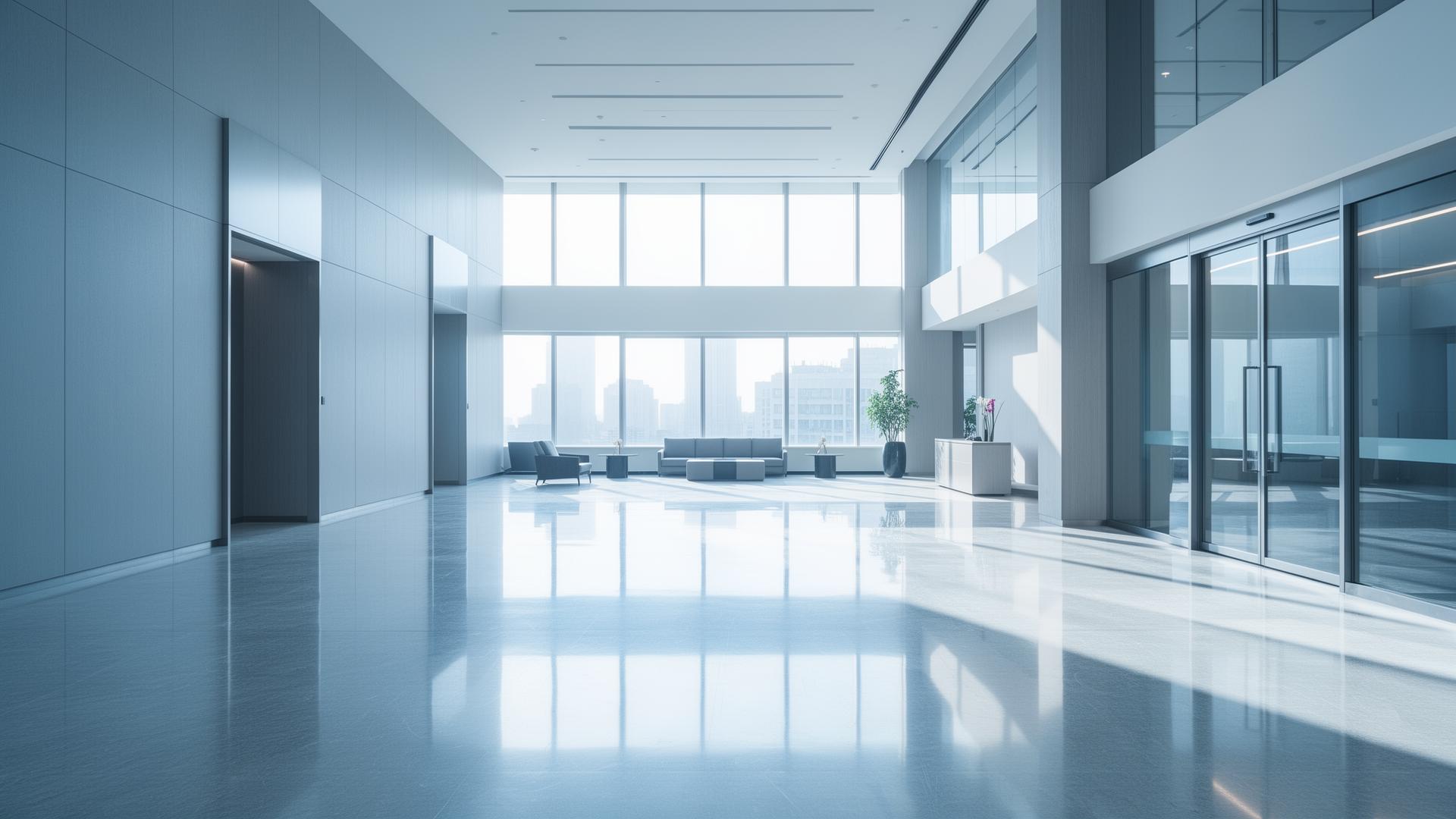 Clean modern commercial lobby with polished floors